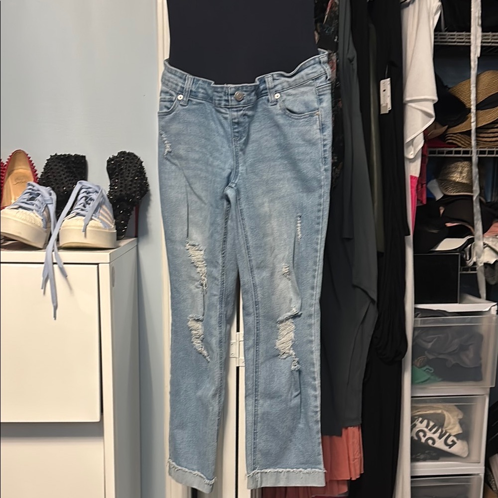 Maternity Small Time & Tru Stretchy Distressed Light Blue Jeans